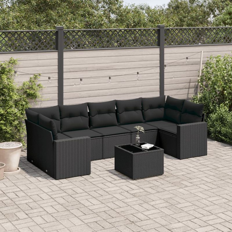 Casa si Gradina - Gradina si terasa - Mobilier exterior - Canapele si fotolii gradina - Set mobilier de gradina cu perne, 8 piese, negru, poliratan - Infinity.ro