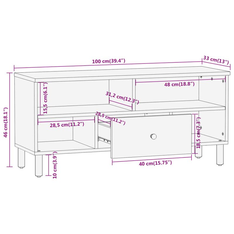 Casa si Gradina - Mobilier - Comode si corpuri - Comode - Dulap TV, 100x33x46 cm, lemn masiv de acacia - Infinity.ro