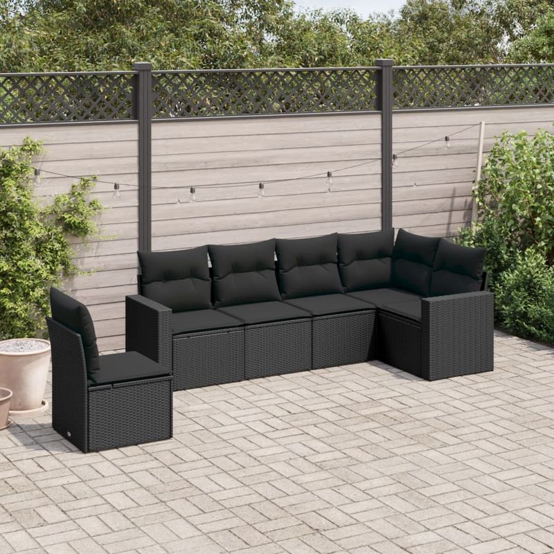 Casa si Gradina - Gradina si terasa - Mobilier exterior - Canapele si fotolii gradina - Set mobilier de gradina cu perne, 6 piese, negru, poliratan - Infinity.ro