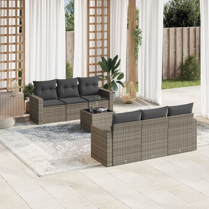 Casa si Gradina - Gradina si terasa - Mobilier exterior - Canapele si fotolii gradina - Set canapele de gradina, 7 piese, cu perne, gri, poliratan - Infinity.ro