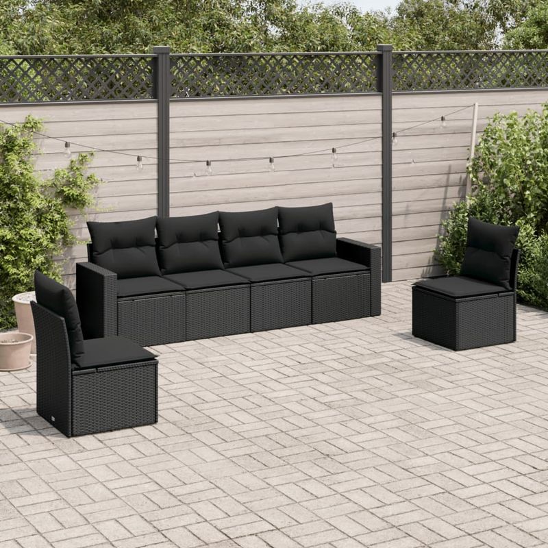 Casa si Gradina - Gradina si terasa - Mobilier exterior - Canapele si fotolii gradina - Set mobilier de gradina cu perne, 6 piese, negru, poliratan - Infinity.ro