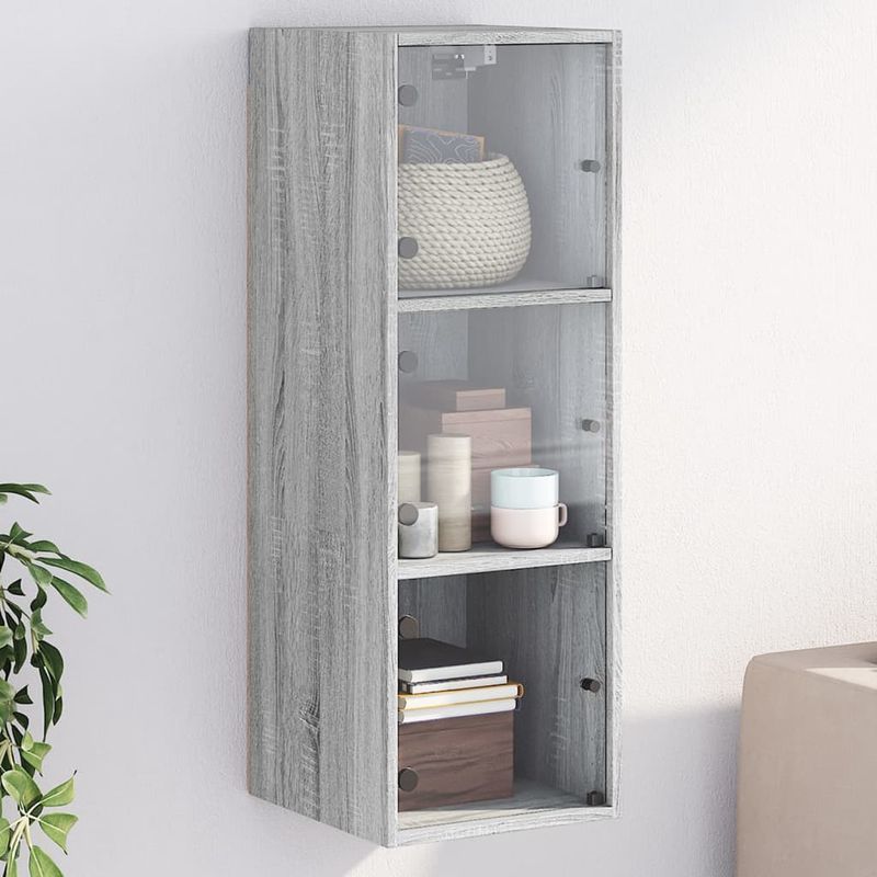 Casa si Gradina - Mobilier - Dulapuri si sifoniere - Dulapuri - Dulap de perete cu usi din sticla, gri sonoma, 35x37x100 cm - Infinity.ro