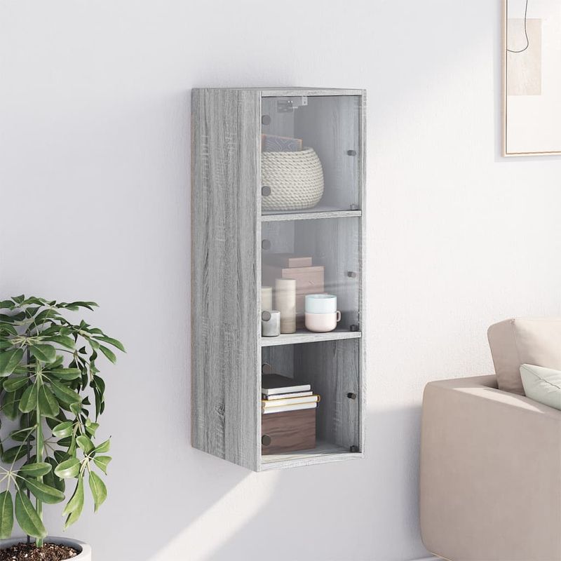 Casa si Gradina - Mobilier - Dulapuri si sifoniere - Dulapuri - Dulap de perete cu usi din sticla, gri sonoma, 35x37x100 cm - Infinity.ro