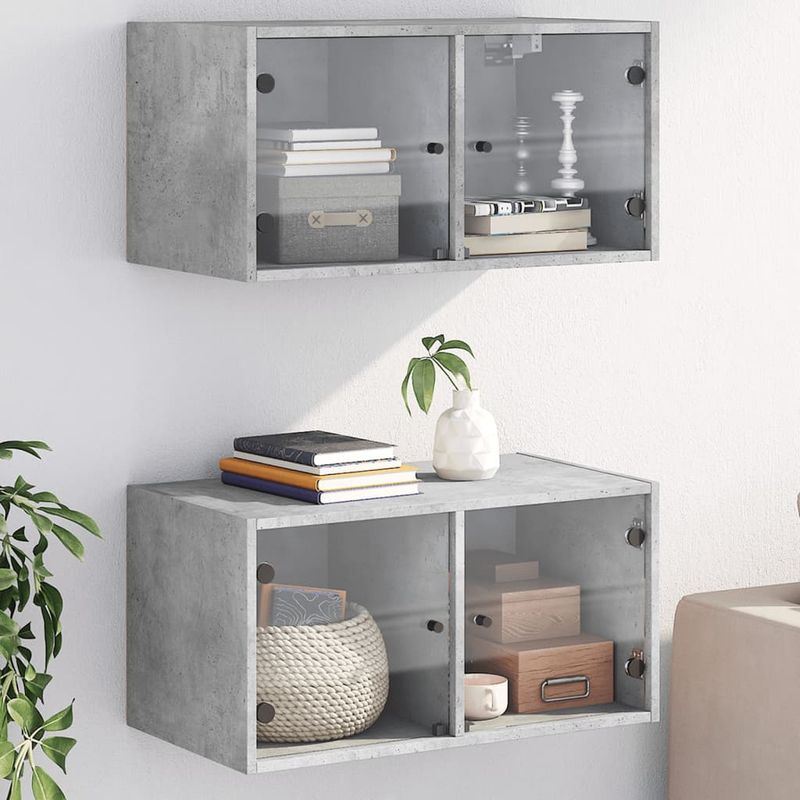 Casa si Gradina - Mobilier - Dulapuri si sifoniere - Dulapuri - Dulapuri de perete cu usi sticla 2 buc. gri beton 68,5x37x35 cm - Infinity.ro