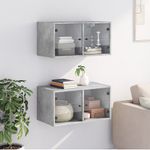 Casa si Gradina - Mobilier - Dulapuri si sifoniere - Dulapuri - Dulapuri de perete cu usi sticla 2 buc. gri beton 68,5x37x35 cm - Infinity.ro