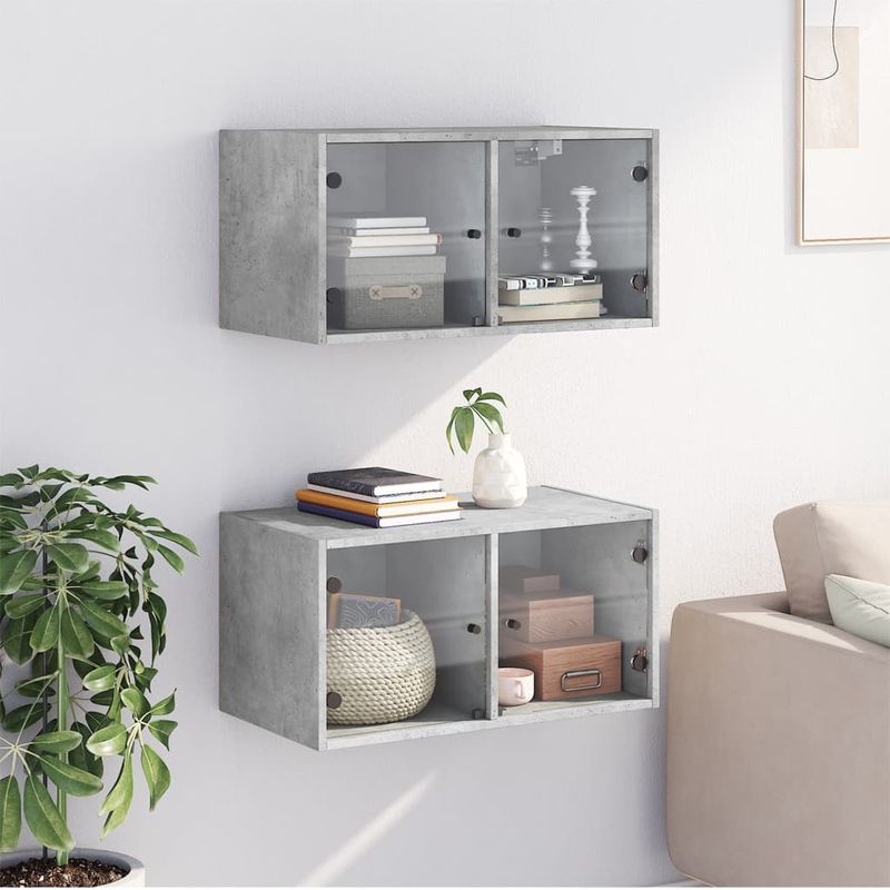 Casa si Gradina - Mobilier - Dulapuri si sifoniere - Dulapuri - Dulapuri de perete cu usi sticla 2 buc. gri beton 68,5x37x35 cm - Infinity.ro