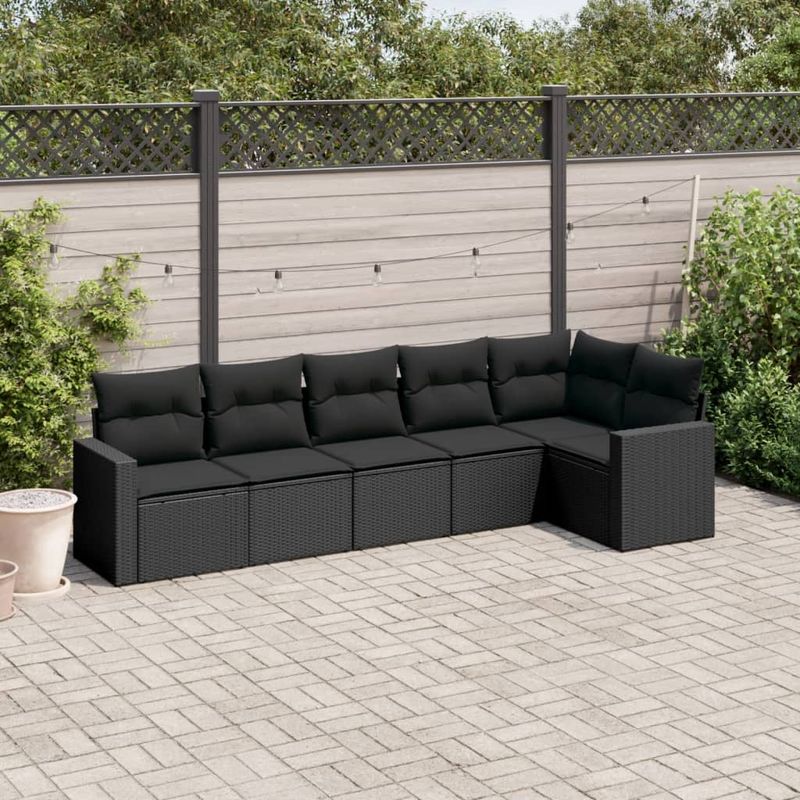 Casa si Gradina - Gradina si terasa - Mobilier exterior - Canapele si fotolii gradina - Set mobilier de gradina cu perne, 6 piese, negru, poliratan - Infinity.ro