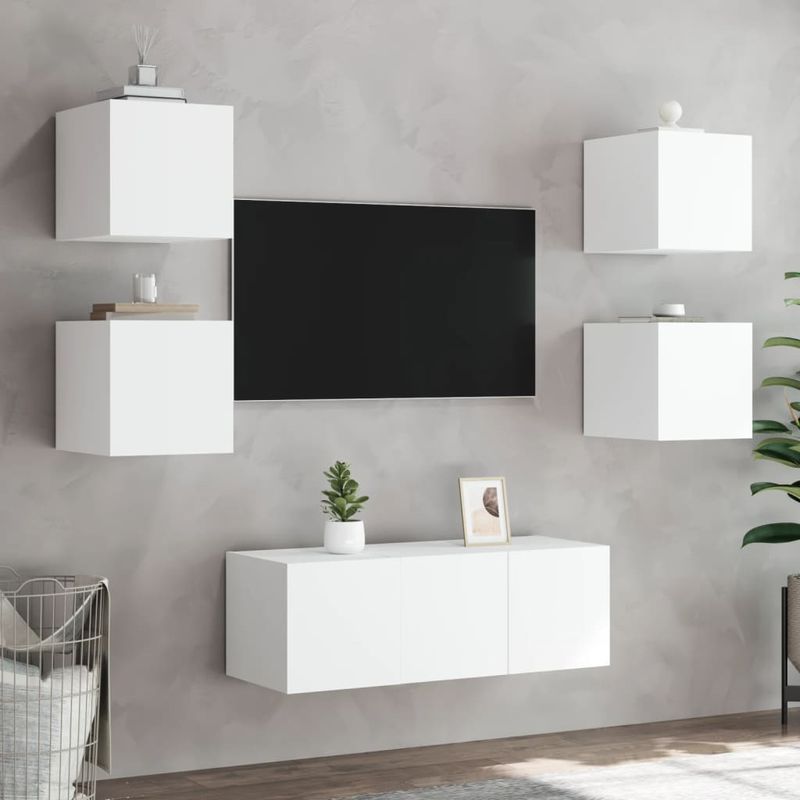 Casa si Gradina - Mobilier - Comode si corpuri - Comode - Comode TV de perete cu lumini LED, 2 buc., alb, 30,5x35x30 cm - Infinity.ro