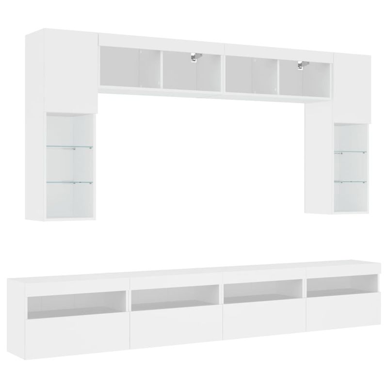 Casa si Gradina - Mobilier - Comode si corpuri - Comode - Set comode TV de perete, 8 piese, cu lumini LED, alb - Infinity.ro