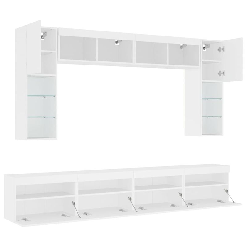 Casa si Gradina - Mobilier - Comode si corpuri - Comode - Set comode TV de perete, 8 piese, cu lumini LED, alb - Infinity.ro