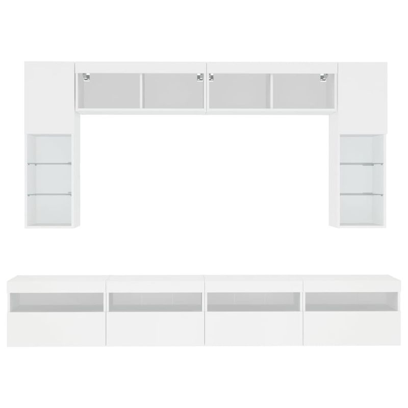 Casa si Gradina - Mobilier - Comode si corpuri - Comode - Set comode TV de perete, 8 piese, cu lumini LED, alb - Infinity.ro
