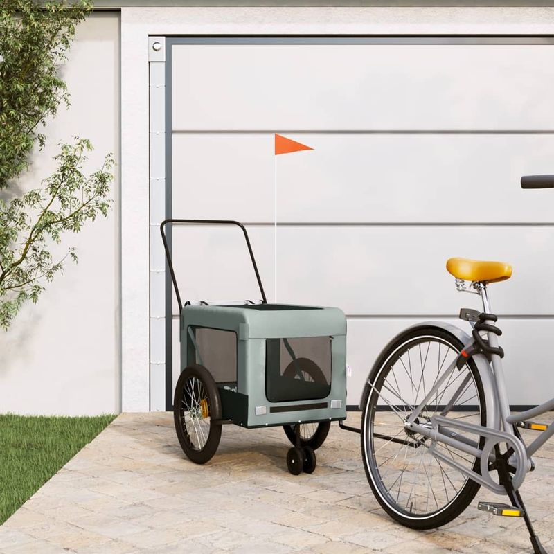 Petshop - Accesorii petshop - Culcusuri si custi - Genti si articole transport - Remorca bicicleta animale companie, gri/negru, oxford/fier - Infinity.ro