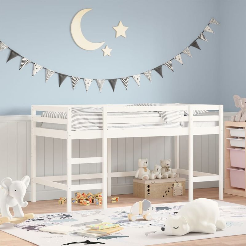 Casa si Gradina - Mobilier - Paturi si accesorii - Paturi - Pat etajat de copii cu scara, alb, 80x200 cm, lemn masiv pin - Infinity.ro