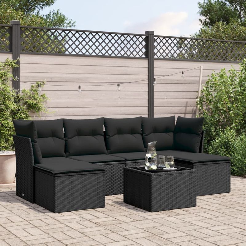 Casa si Gradina - Gradina si terasa - Mobilier exterior - Seturi mobila gradina - Set canapele de gradina cu perne, 7 piese, negru, poliratan - Infinity.ro