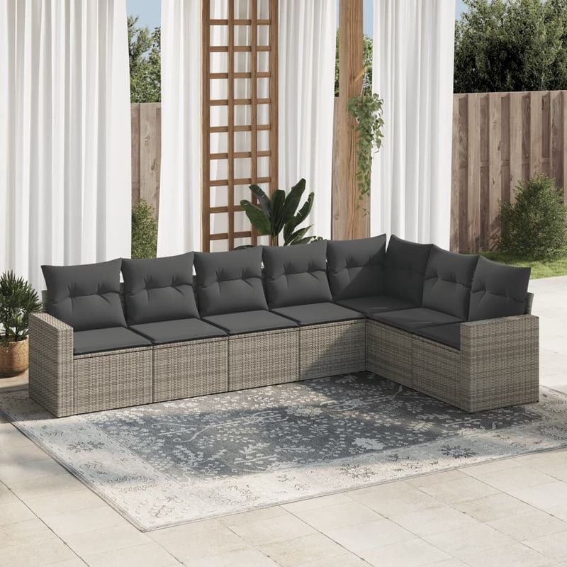 Casa si Gradina - Gradina si terasa - Mobilier exterior - Seturi mobila gradina - Set canapele de gradina, 7 piese, cu perne, gri, poliratan - Infinity.ro