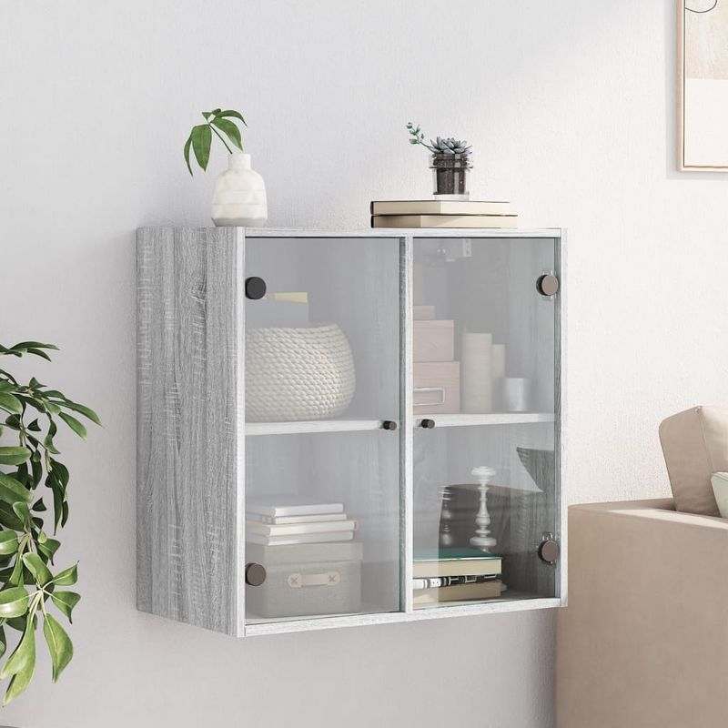 Casa si Gradina - Mobilier - Dulapuri si sifoniere - Dulapuri - Dulap de perete cu usi din sticla, gri sonoma, 68x37x68,5 cm - Infinity.ro