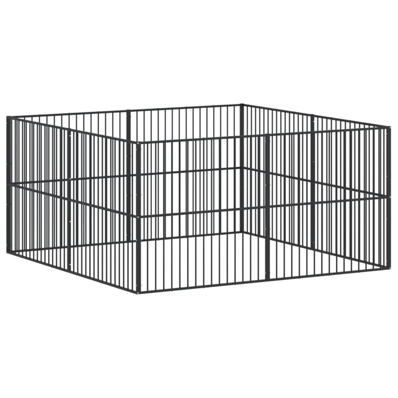 Petshop - Accesorii petshop - Culcusuri si custi - Custi interior si exterior - Tarc pentru caini cu 8 panouri, negru, otel galvanizat, mărime 200x200x100 cm - Infinity.ro