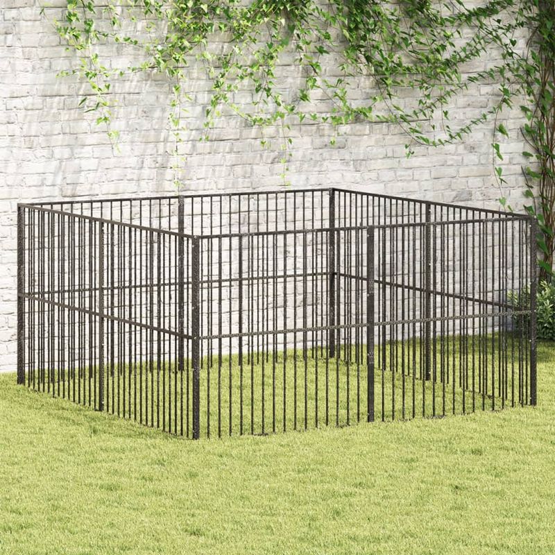 Petshop - Accesorii petshop - Culcusuri si custi - Custi interior si exterior - Tarc pentru caini cu 8 panouri, negru, otel galvanizat, mărime 200x200x100 cm - Infinity.ro