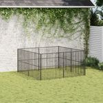 Petshop - Accesorii petshop - Culcusuri si custi - Custi interior si exterior - Tarc pentru caini cu 8 panouri, negru, otel galvanizat, mărime 200x200x100 cm - Infinity.ro