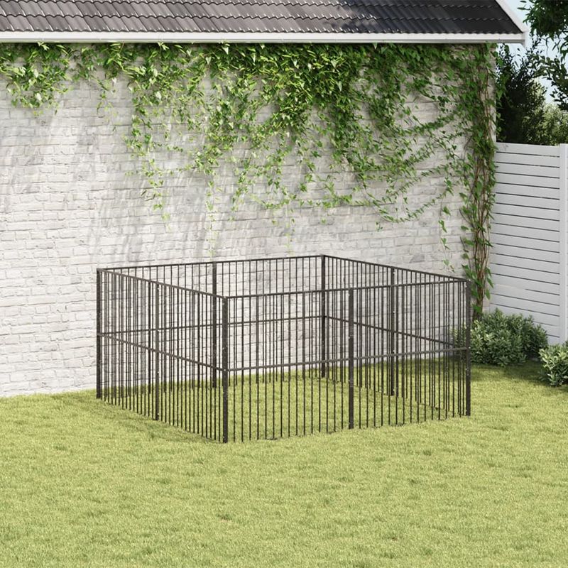 Petshop - Accesorii petshop - Culcusuri si custi - Custi interior si exterior - Tarc pentru caini cu 8 panouri, negru, otel galvanizat, mărime 200x200x100 cm - Infinity.ro