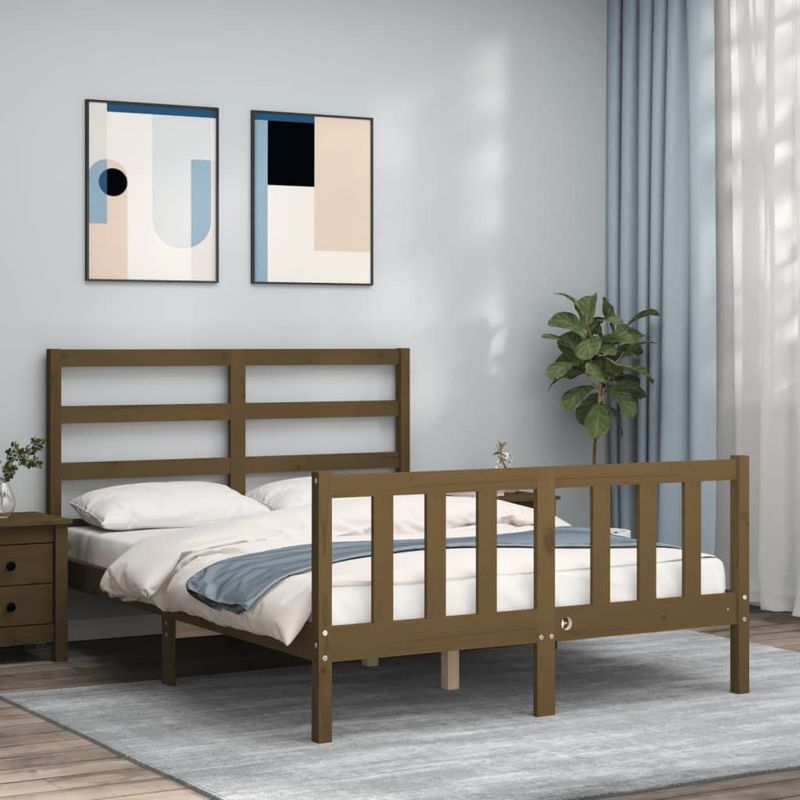 Casa si Gradina - Mobilier - Paturi si accesorii - Paturi - Cadru de pat cu tablie single mic, maro miere, 120x200 cm, lemn masiv - Infinity.ro