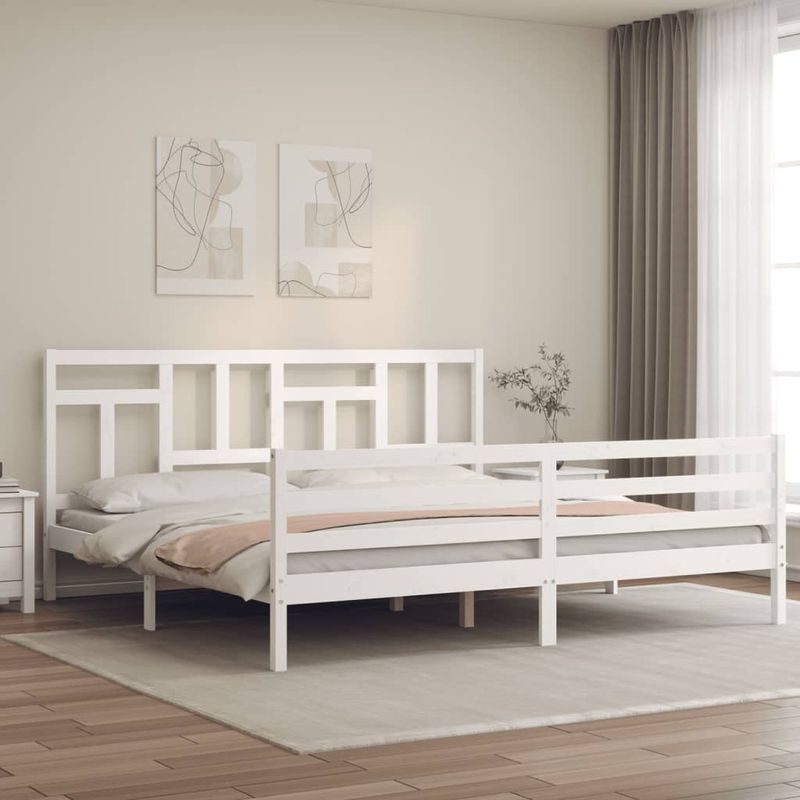 Casa si Gradina - Mobilier - Paturi si accesorii - Paturi - Cadru de pat cu tablie single mic, alb, lemn masiv - Infinity.ro