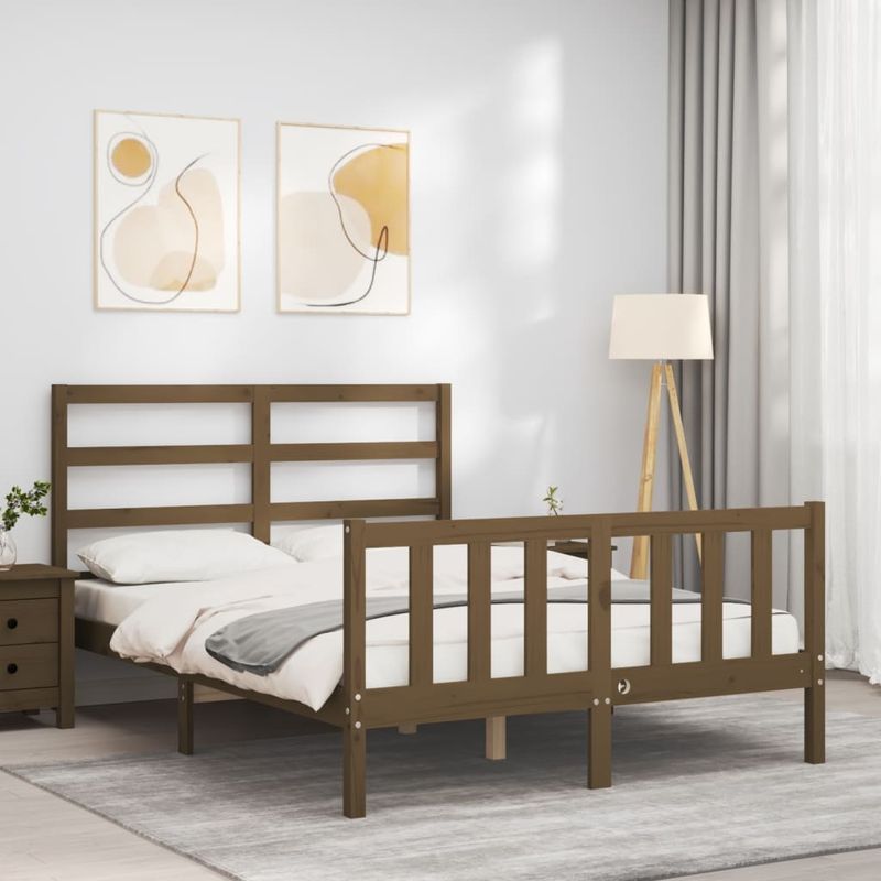 Casa si Gradina - Mobilier - Paturi si accesorii - Paturi - Cadru de pat cu tablie single mic, maro miere, 120x200 cm, lemn masiv - Infinity.ro