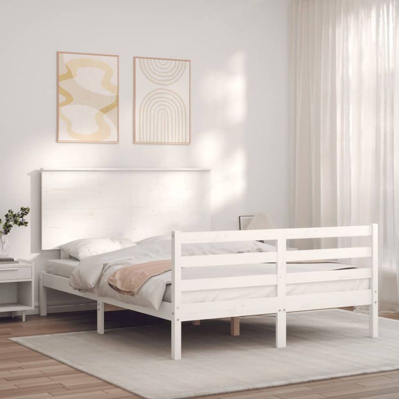 Casa si Gradina - Mobilier - Paturi si accesorii - Paturi - Cadru de pat cu tablie single mic, alb, 140x200 cm, lemn masiv - Infinity.ro