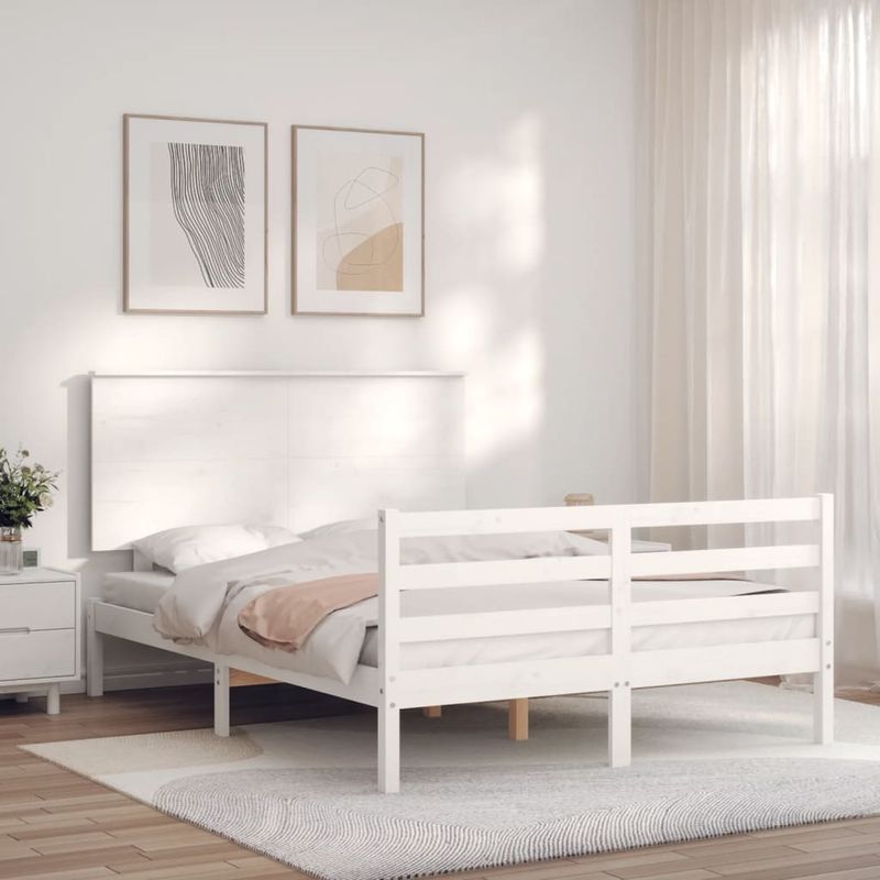 Casa si Gradina - Mobilier - Paturi si accesorii - Paturi - Cadru de pat cu tablie single mic, alb, 140x200 cm, lemn masiv - Infinity.ro