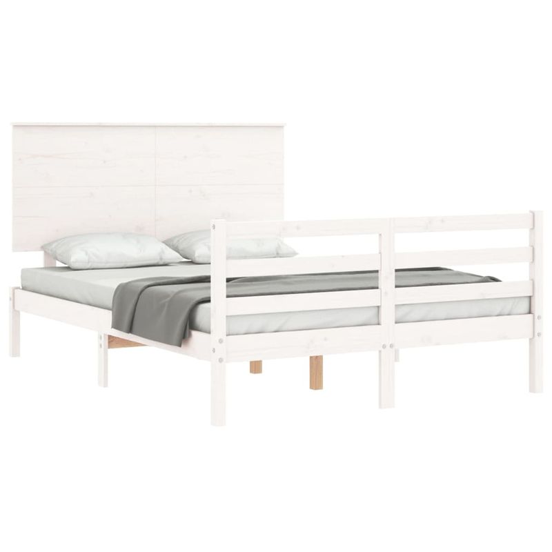 Casa si Gradina - Mobilier - Paturi si accesorii - Paturi - Cadru de pat cu tablie single mic, alb, 140x200 cm, lemn masiv - Infinity.ro