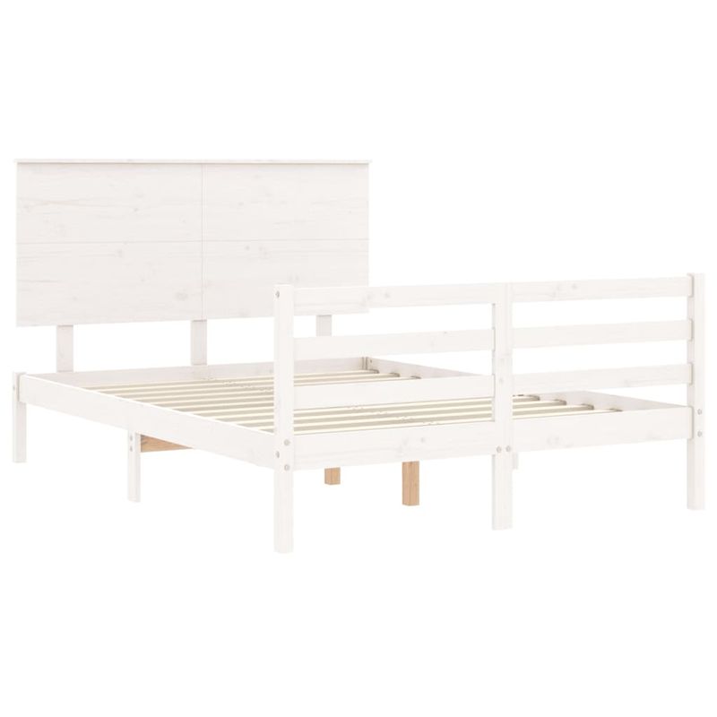 Casa si Gradina - Mobilier - Paturi si accesorii - Paturi - Cadru de pat cu tablie single mic, alb, 140x200 cm, lemn masiv - Infinity.ro