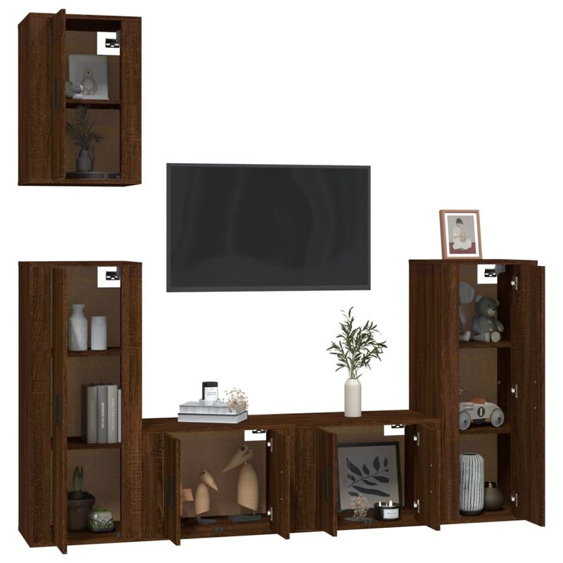 Casa si Gradina - Mobilier - Seturi de mobilier - Seturi living - Set dulap TV, 5 piese, stejar maro, lemn prelucrat - Infinity.ro