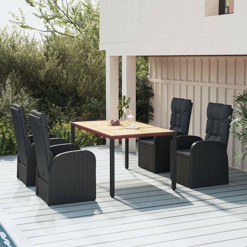 Casa si Gradina - Gradina si terasa - Mobilier exterior - Scaune si sezlonguri gradina - Set mobilier de gradina cu perne, 5 piese, negru, poliratan - Infinity.ro