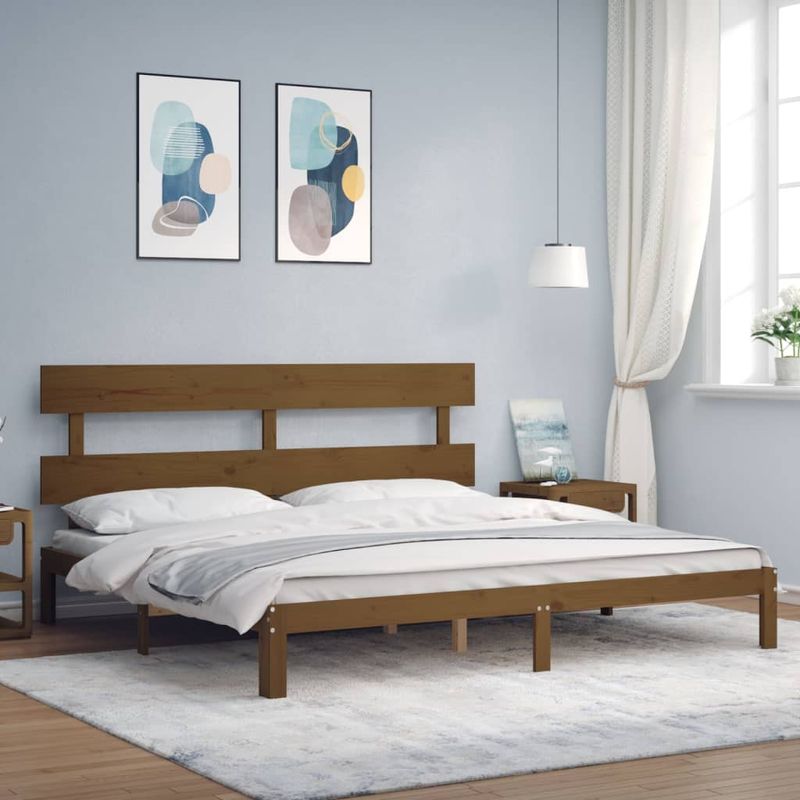 Casa si Gradina - Mobilier - Paturi si accesorii - Paturi - Cadru de pat cu tablie single mic, maro miere, 200x200 cm, lemn masiv - Infinity.ro
