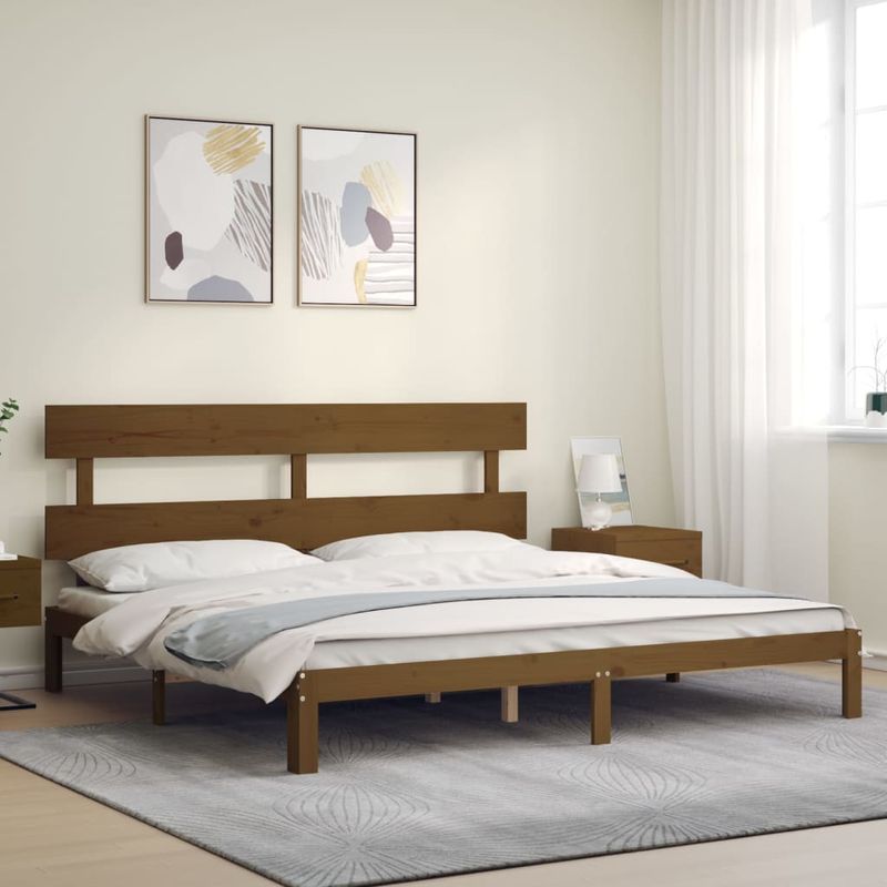 Casa si Gradina - Mobilier - Paturi si accesorii - Paturi - Cadru de pat cu tablie single mic, maro miere, 200x200 cm, lemn masiv - Infinity.ro