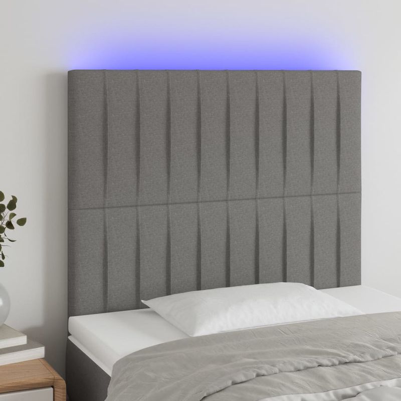 Casa si Gradina - Mobilier - Paturi si accesorii - Accesorii paturi - Tablie de pat cu LED, gri inchis, 90x5x118/128 cm, textil - Infinity.ro