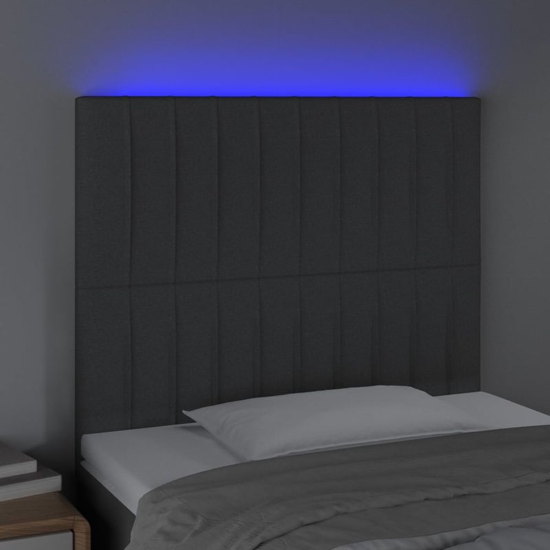 Casa si Gradina - Mobilier - Paturi si accesorii - Accesorii paturi - Tablie de pat cu LED, gri inchis, 90x5x118/128 cm, textil - Infinity.ro