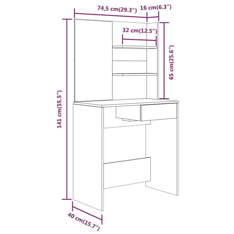 Casa si Gradina - Mobilier - Comode si corpuri - Masute de toaleta - Masa de toaleta cu oglinda, alb, 74,5x40x141 cm - Infinity.ro