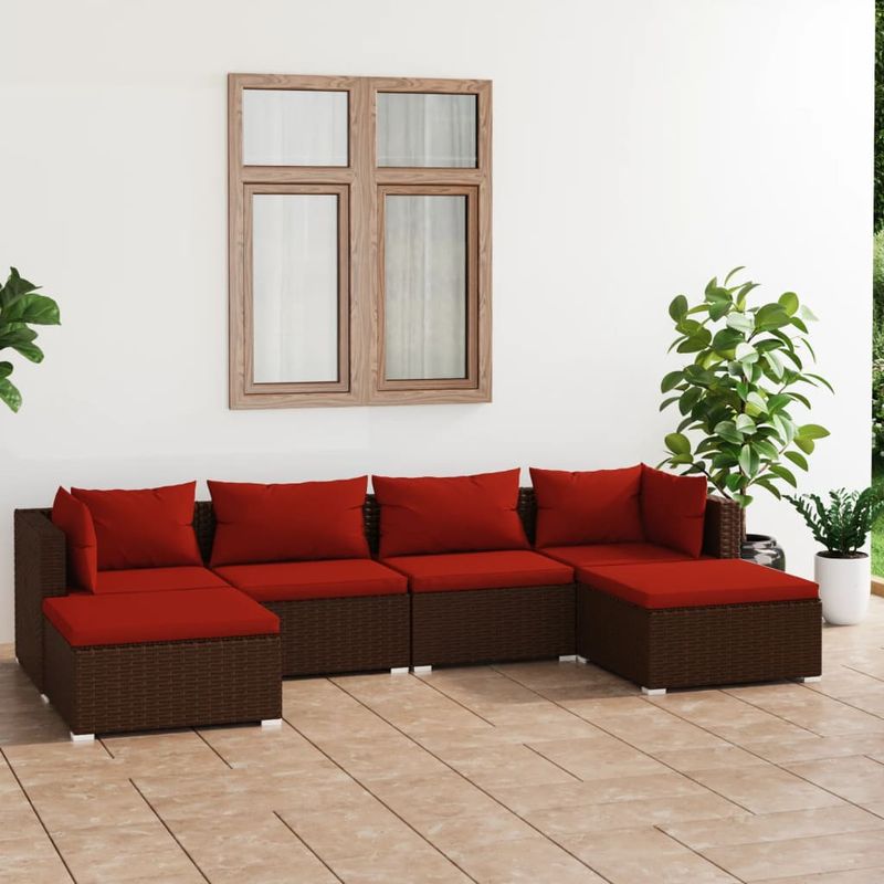 Casa si Gradina - Gradina si terasa - Mobilier exterior - Seturi mobila gradina - Set mobilier de gradina cu perne, 6 piese, maro, poliratan - Infinity.ro