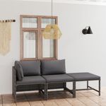 Casa si Gradina - Gradina si terasa - Mobilier exterior - Seturi mobila gradina - Set mobilier de gradina cu perne, 3 piese, gri, poliratan - Infinity.ro