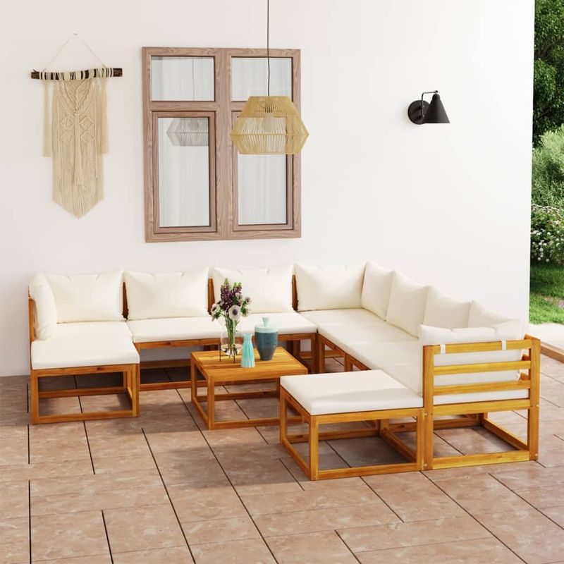 Casa si Gradina - Gradina si terasa - Mobilier exterior - Seturi mobila gradina - Set mobilier gradina cu perne 11 piese crem lemn masiv acacia - Infinity.ro