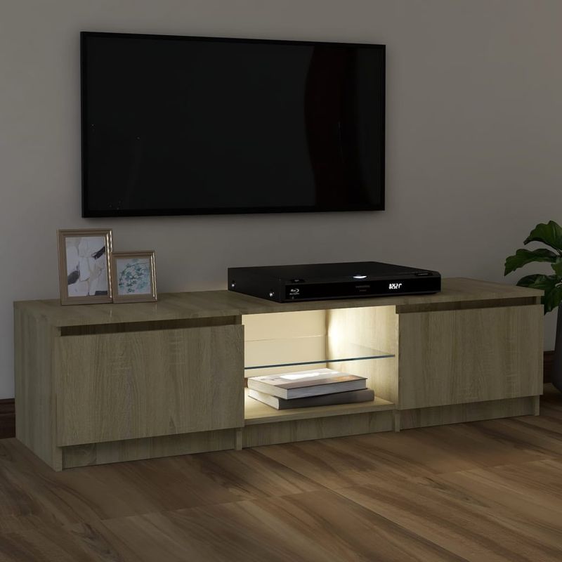 Casa si Gradina - Mobilier - Comode si corpuri - Comode - Comoda TV cu lumini LED, stejar sonoma, 120x30x35,5 cm - Infinity.ro