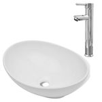 Casa si Gradina - Sanitare - Lavoar baie si accesorii - Lavoare si piedestale - Chiuveta de baie cu robinet mixer, ceramica, oval, alb - Infinity.ro