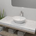 Casa si Gradina - Sanitare - Lavoar baie si accesorii - Lavoare si piedestale - Chiuveta de baie cu robinet mixer, ceramica, oval, alb - Infinity.ro