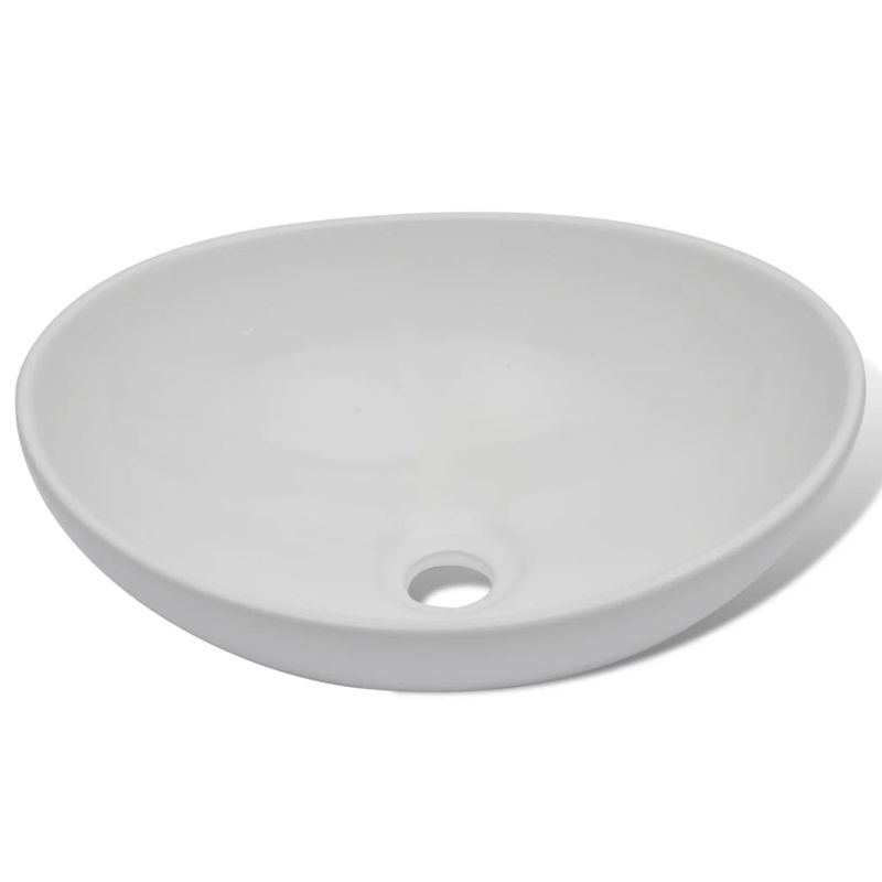 Casa si Gradina - Sanitare - Lavoar baie si accesorii - Lavoare si piedestale - Chiuveta de baie cu robinet mixer, ceramica, oval, alb - Infinity.ro
