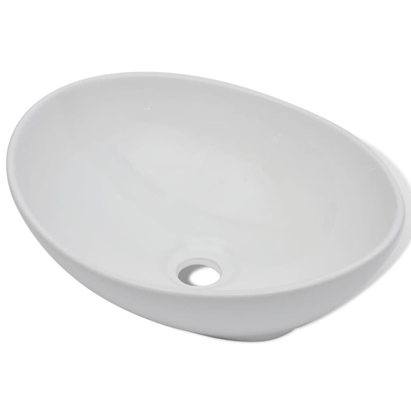 Casa si Gradina - Sanitare - Lavoar baie si accesorii - Lavoare si piedestale - Chiuveta de baie cu robinet mixer, ceramica, oval, alb - Infinity.ro