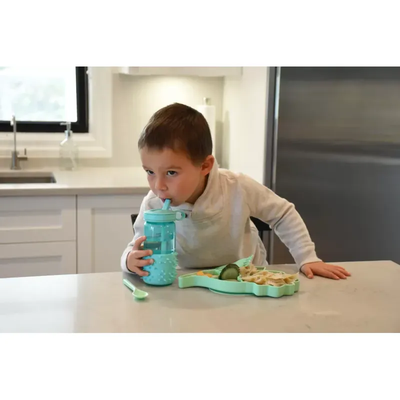 Jucarii, Copii si Bebe - Hrana si alaptare - Biberoane, suzete si accesorii hranire - Cani, pahare si accesorii bebe - Farfurie compartimentata din silicon cu ventuza, melii, dinozaur - Infinity.ro