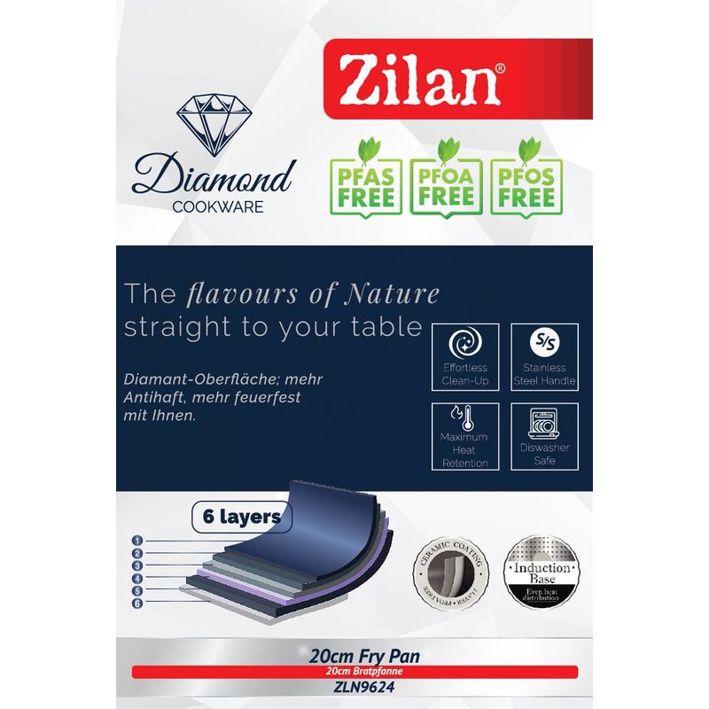 Casa si Gradina - Bucatarie si vesela - Vase pentru gatit - Tigai si seturi - Tigaie Zilan ZLN9624 diamond, cu baza de inductie, ceramica si inox, usor de spalat, 20 cm - Infinity.ro