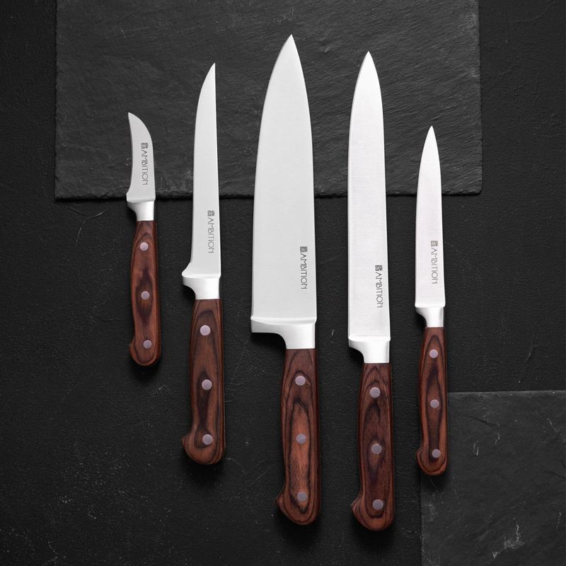 Casa si Gradina - Bucatarie si vesela - Vesela si tacamuri - Cutite si seturi de cutite - Set cutite, 6 piese, bloc lemn maro, AMBITION Titanium - Infinity.ro