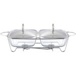 Casa si Gradina - Bucatarie si vesela - Vase pentru gatit - Vase termorezistente - Vas termorezistent cu incalzitor 2 x 2.5 L, suport si capac argintiu, chafing dish, AMBITION Helios - Infinity.ro
